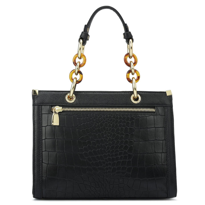 Small Croco Franzy Leather Satchel - Black