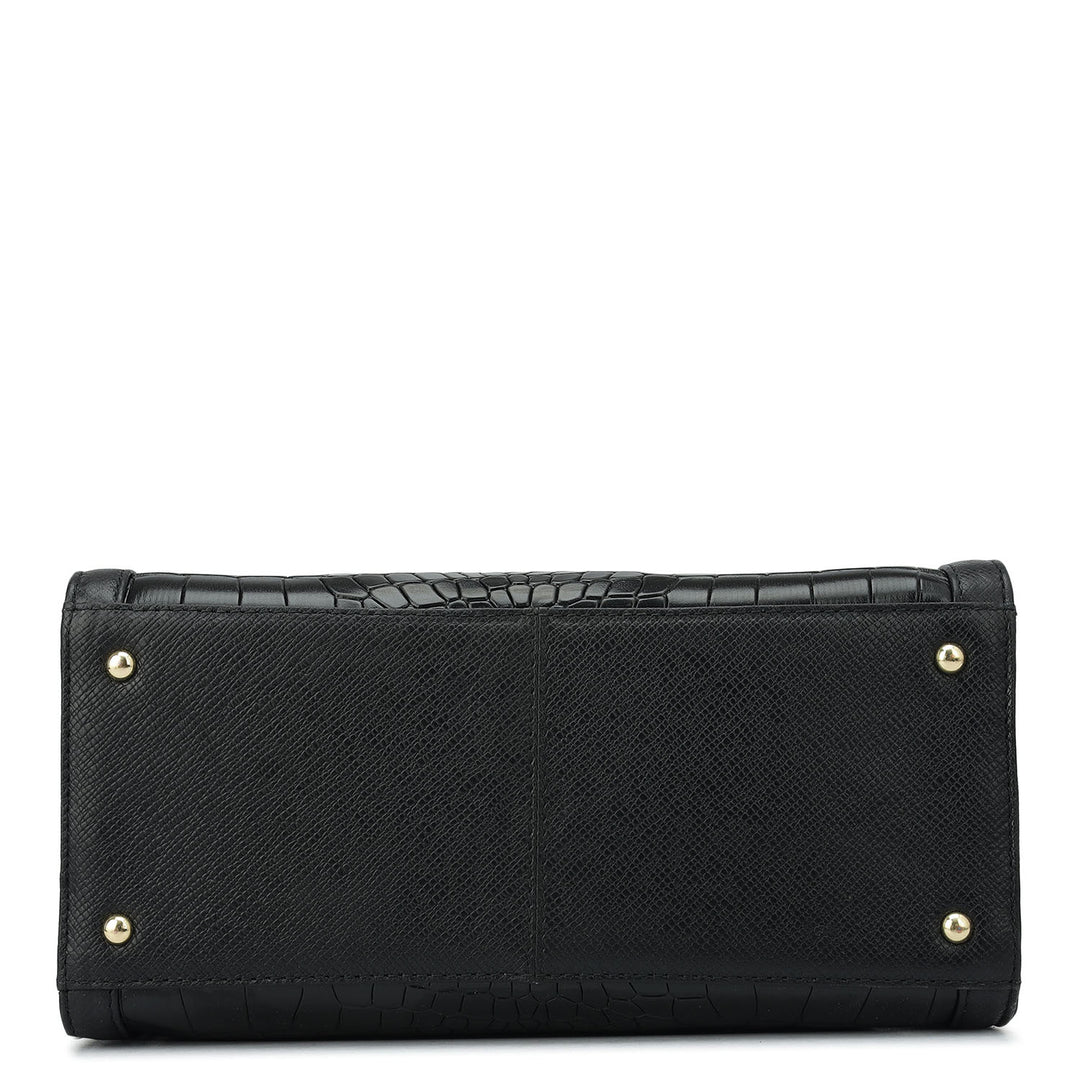 Small Croco Franzy Leather Satchel - Black