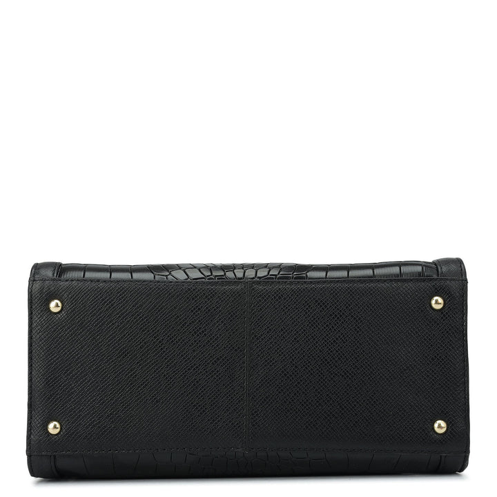 Small Croco Franzy Leather Satchel - Black