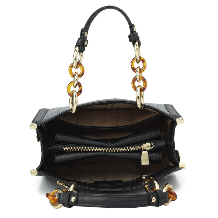 Small Croco Franzy Leather Satchel - Black