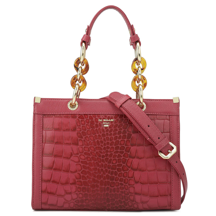 Small Croco Franzy Leather Satchel - Plumberry