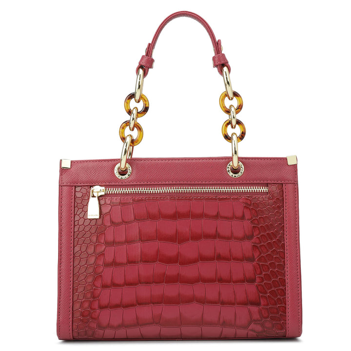 Small Croco Franzy Leather Satchel - Plumberry