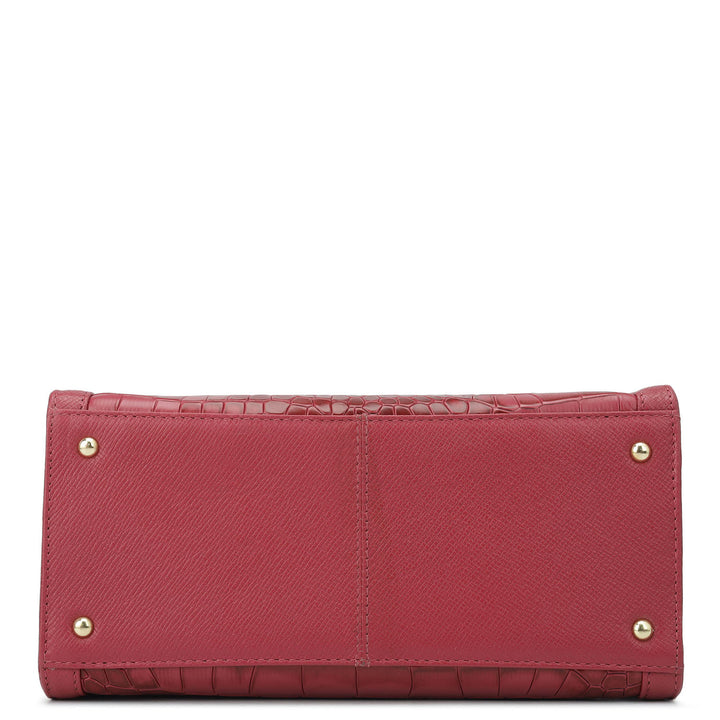 Small Croco Franzy Leather Satchel - Plumberry