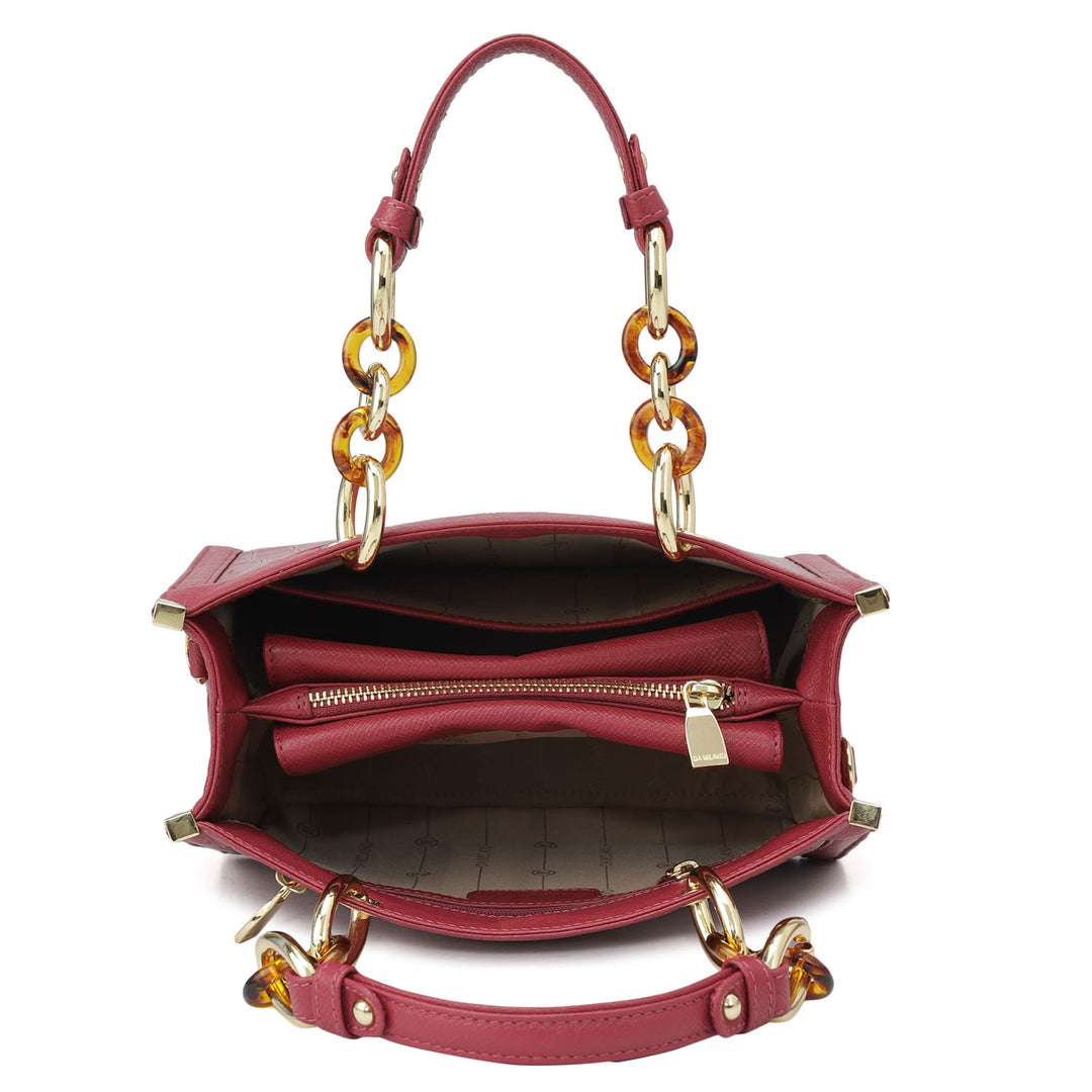 Small Croco Franzy Leather Satchel - Plumberry