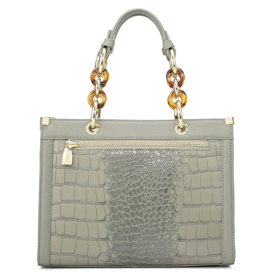 Small Croco Franzy Leather Satchel - Stone Grey