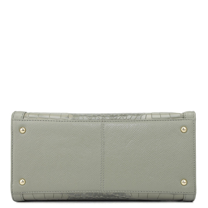 Small Croco Franzy Leather Satchel - Stone Grey