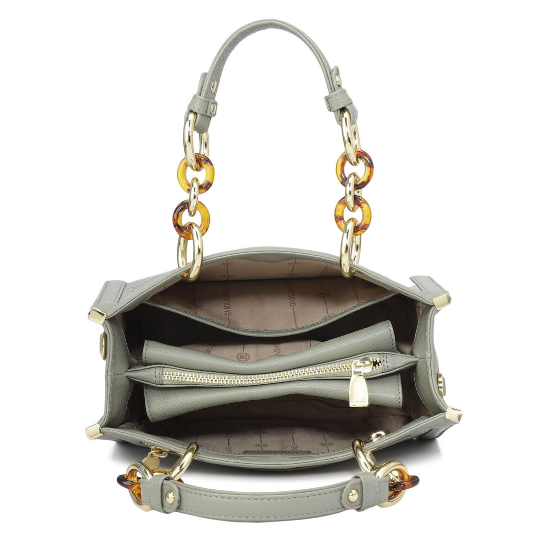 Small Croco Franzy Leather Satchel - Stone Grey