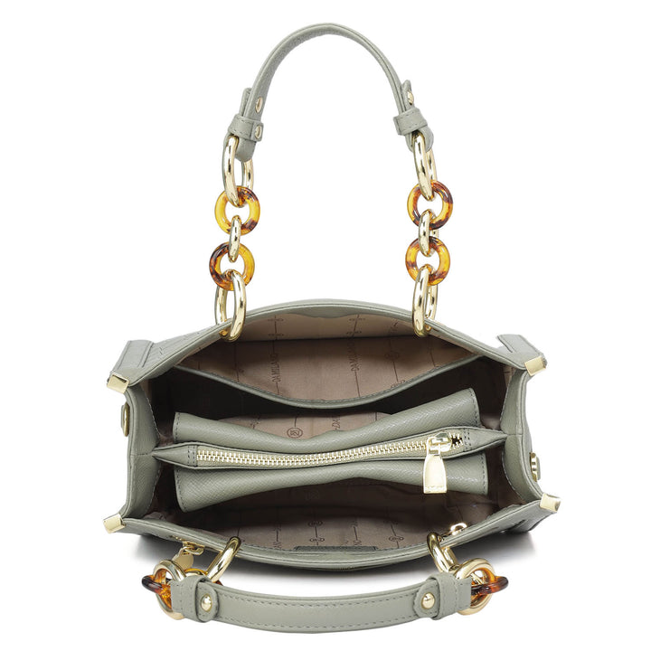 Small Croco Franzy Leather Satchel - Stone Grey