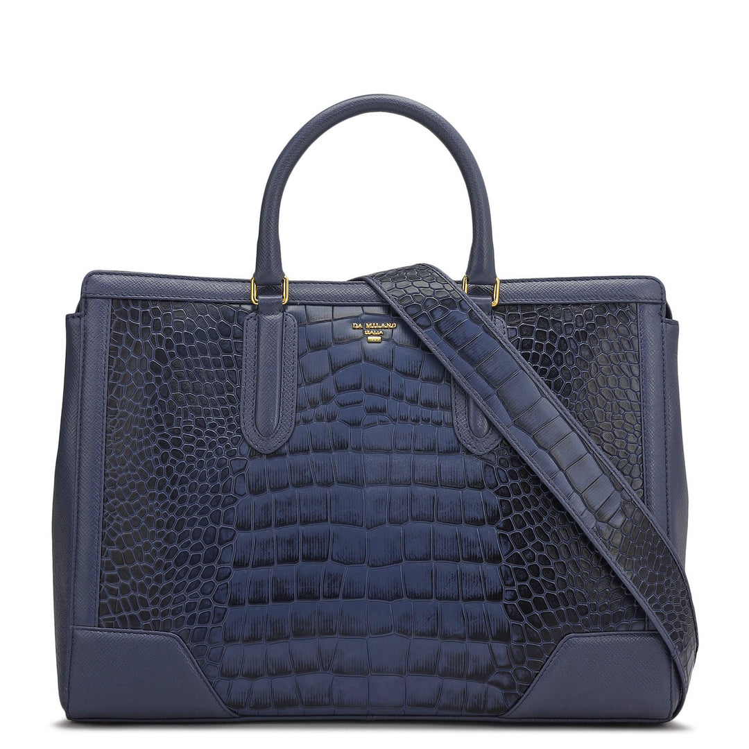 Large Croco Franzy Leather Satchel - Stardust