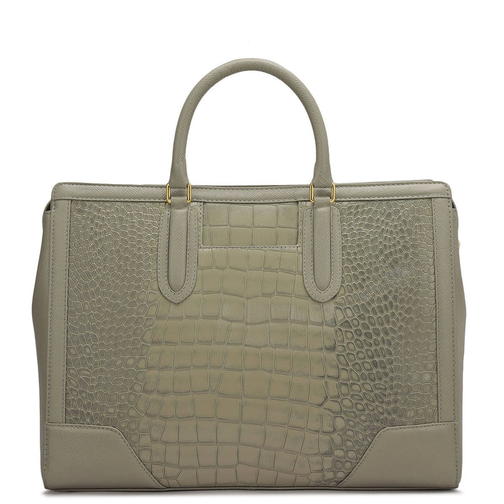 Large Croco Franzy Leather Satchel - Stone Grey