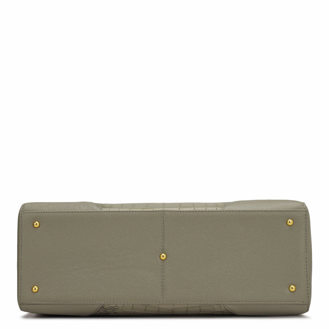 Large Croco Franzy Leather Satchel - Stone Grey