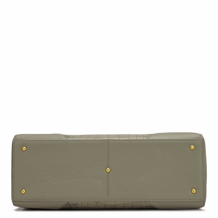 Large Croco Franzy Leather Satchel - Stone Grey