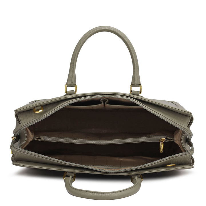 Large Croco Franzy Leather Satchel - Stone Grey