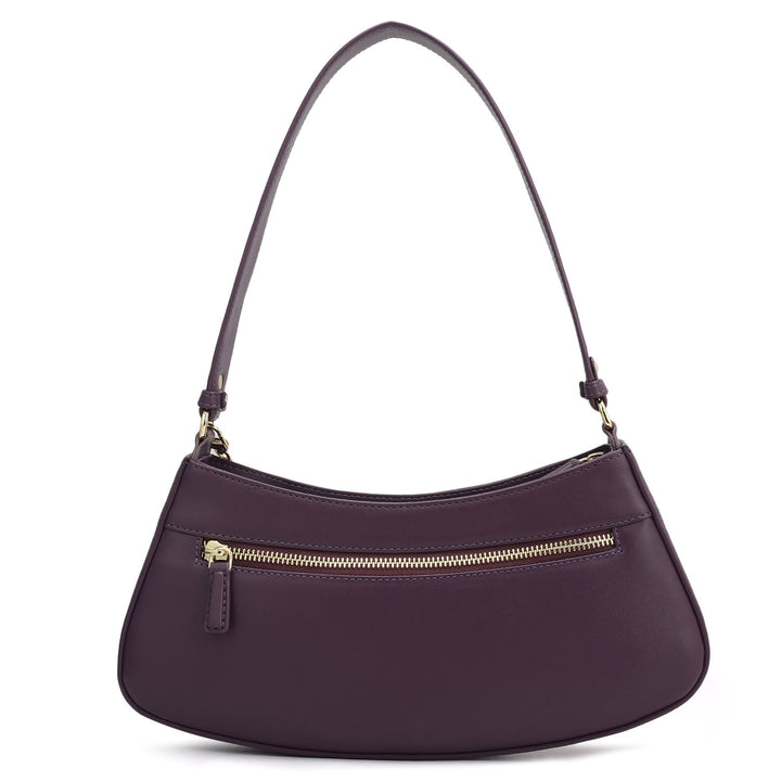 Small Croco Plain Leather Baguette - Grapevine