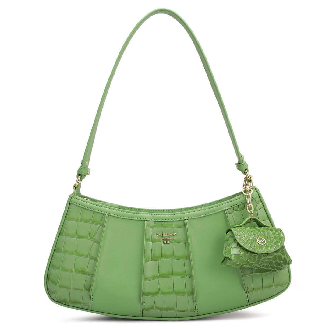 Small Croco Plain Leather Baguette - Kiwi