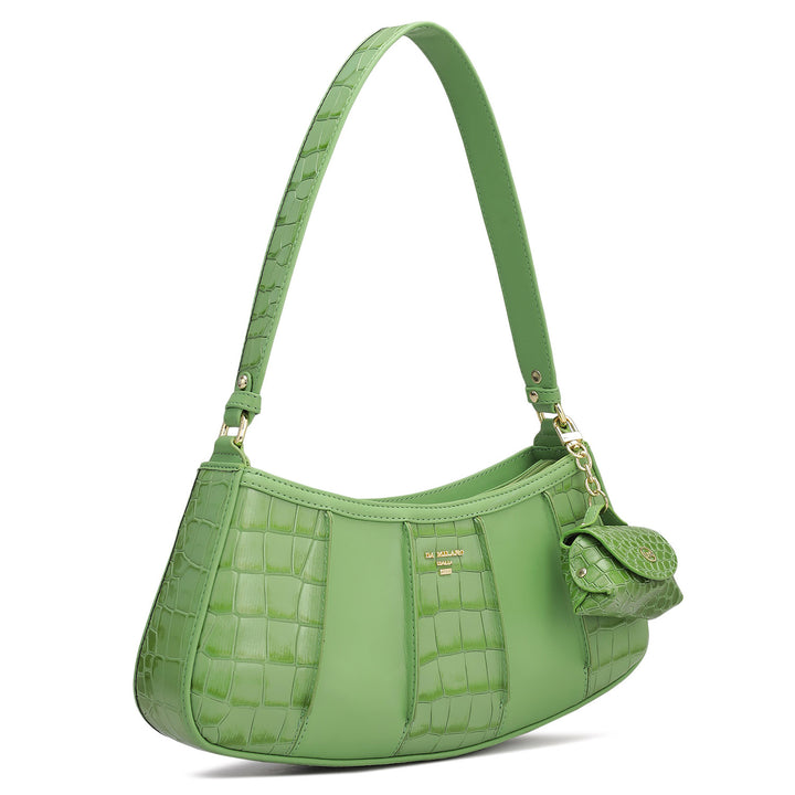 Small Croco Plain Leather Baguette - Kiwi