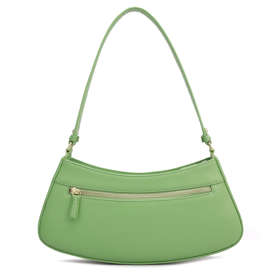 Small Croco Plain Leather Baguette - Kiwi