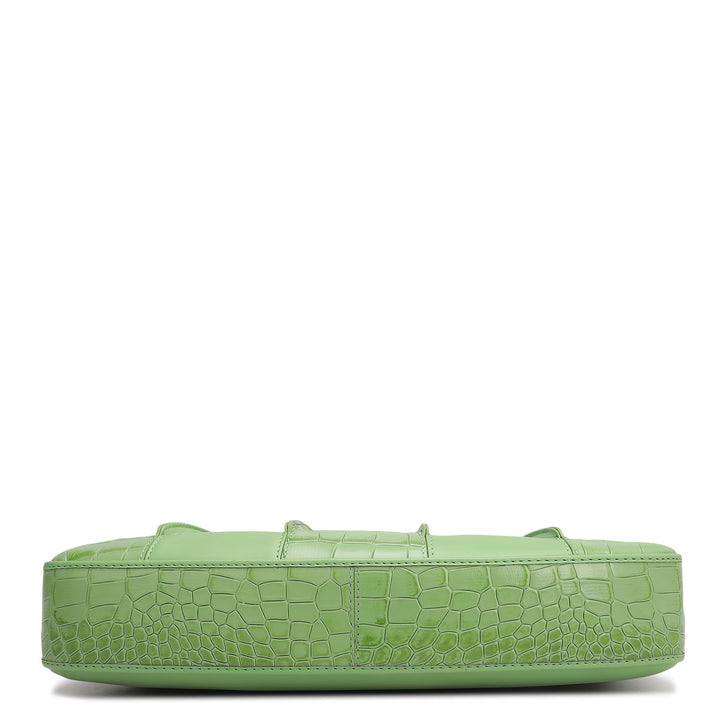 Small Croco Plain Leather Baguette - Kiwi