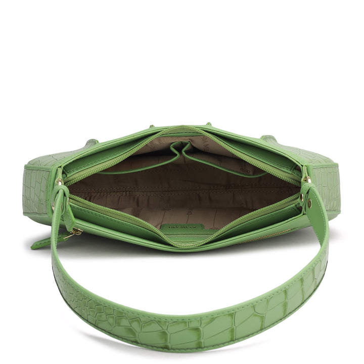 Small Croco Plain Leather Baguette - Kiwi