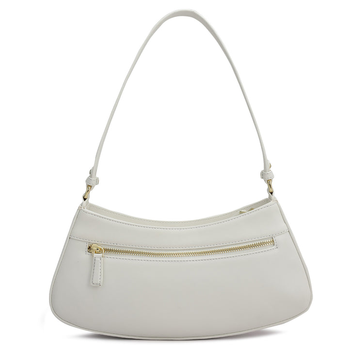 Small Croco Plain Leather Baguette - Snow