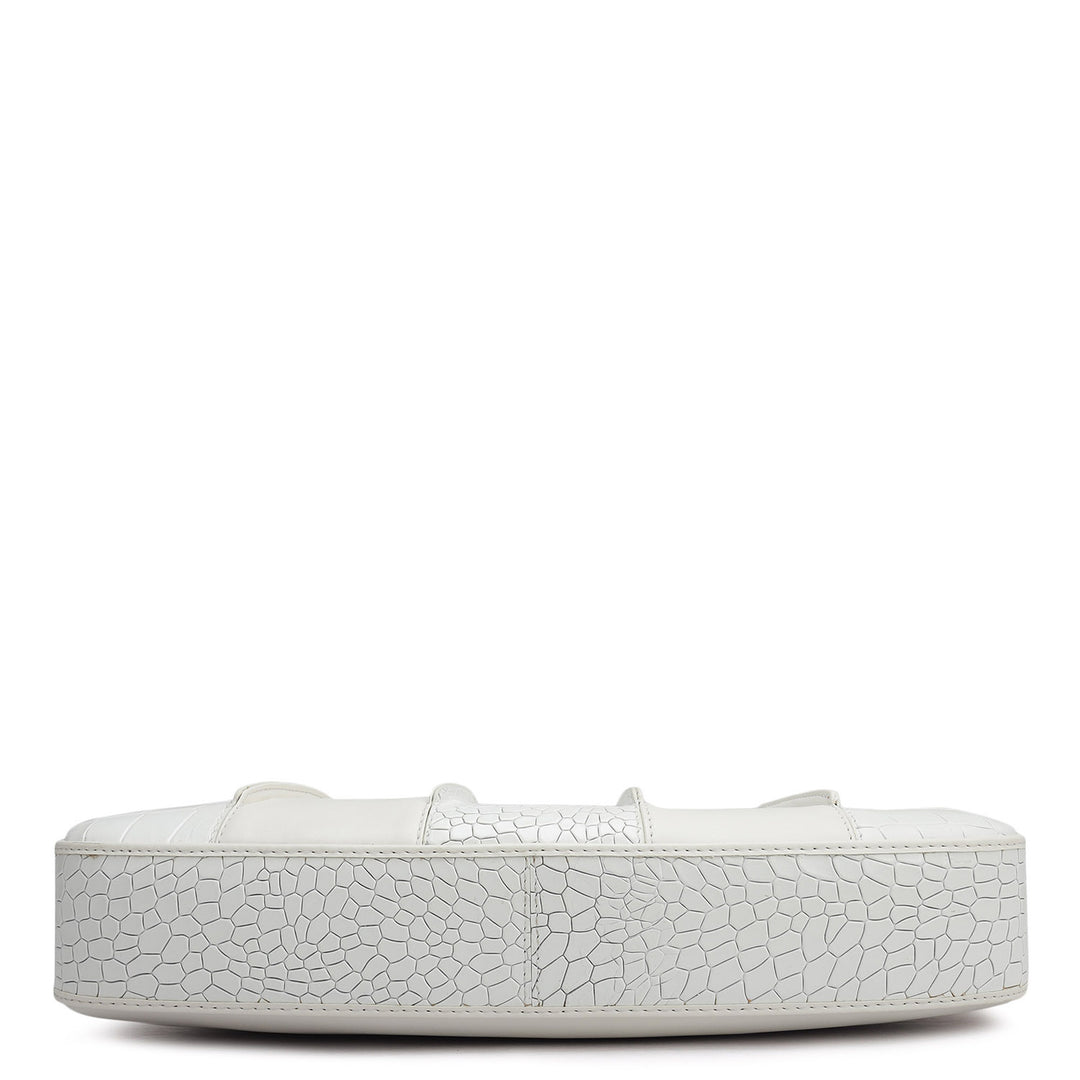 Small Croco Plain Leather Baguette - Snow