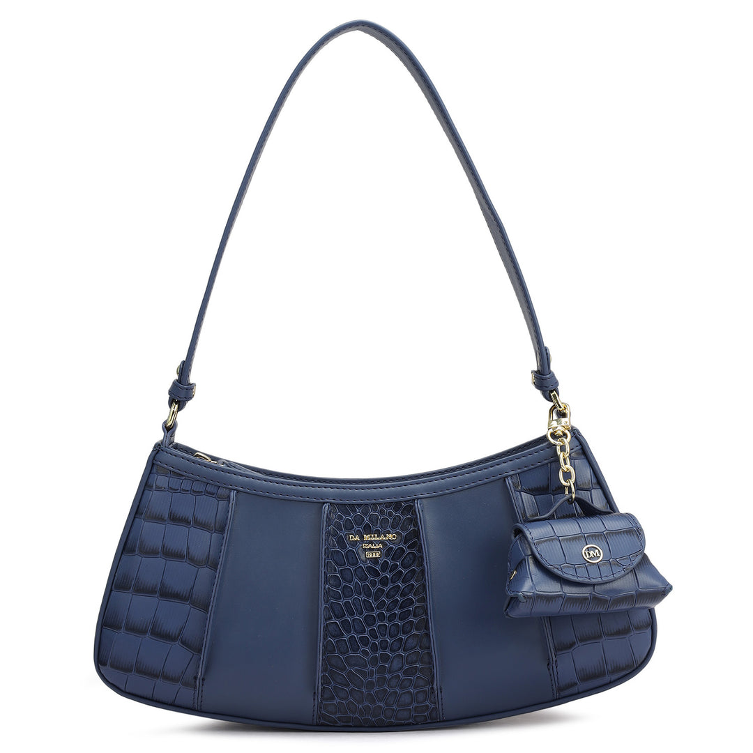 Small Croco Plain Leather Baguette - Stardust