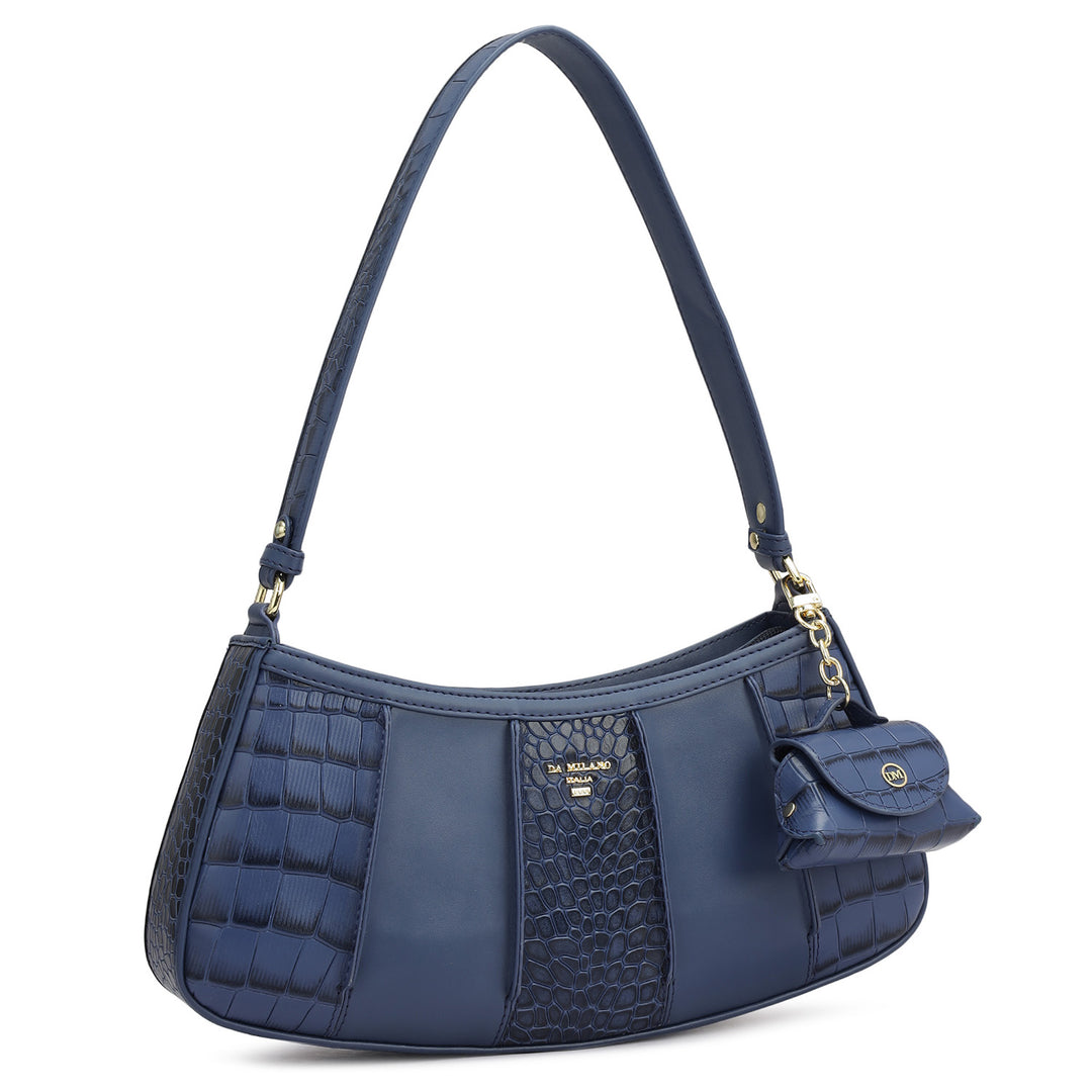 Small Croco Plain Leather Baguette - Stardust