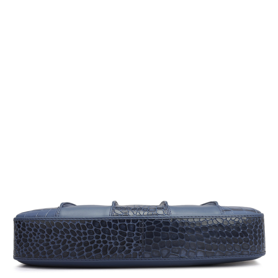 Small Croco Plain Leather Baguette - Stardust