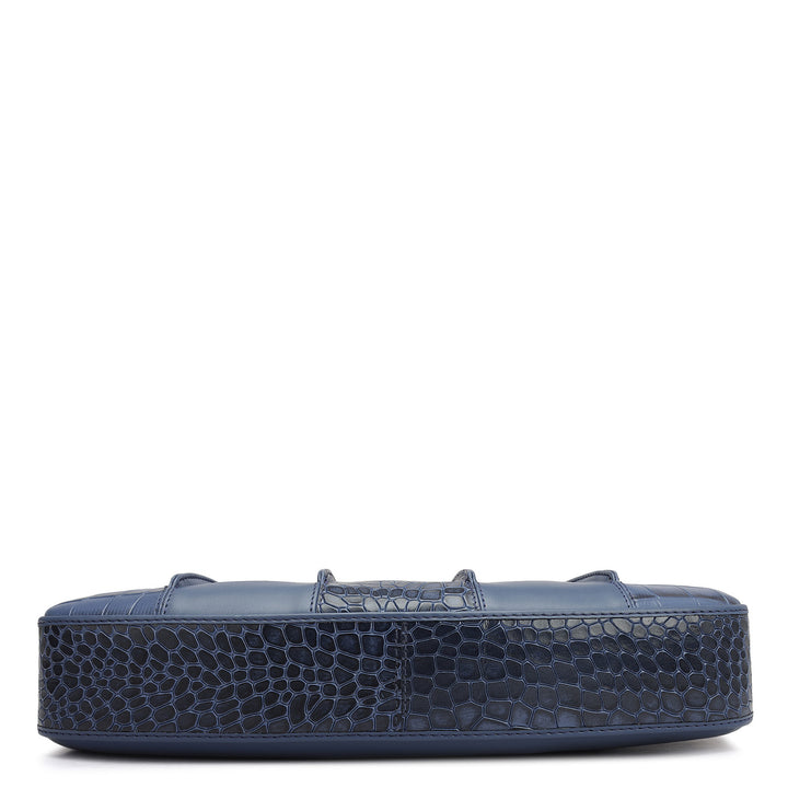 Small Croco Plain Leather Baguette - Stardust