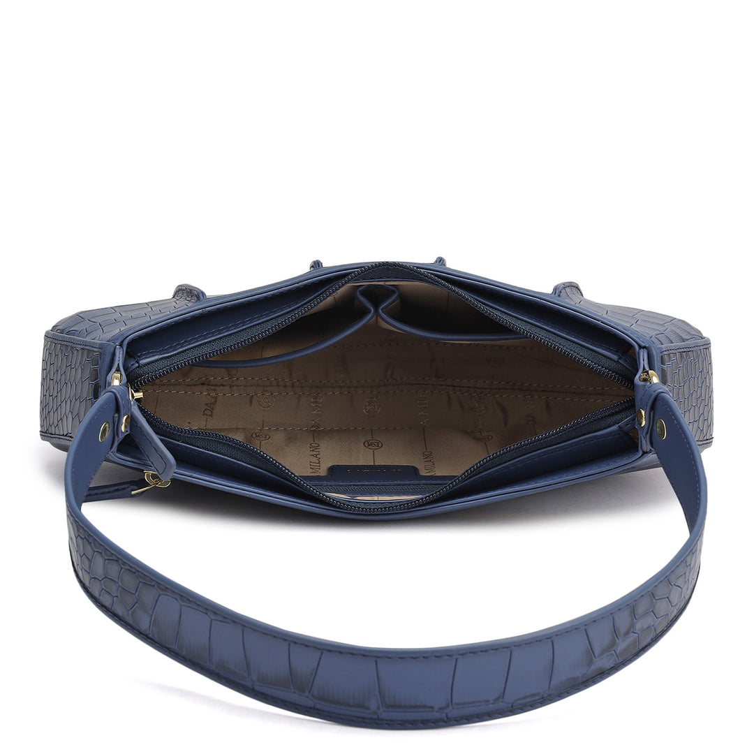 Small Croco Plain Leather Baguette - Stardust