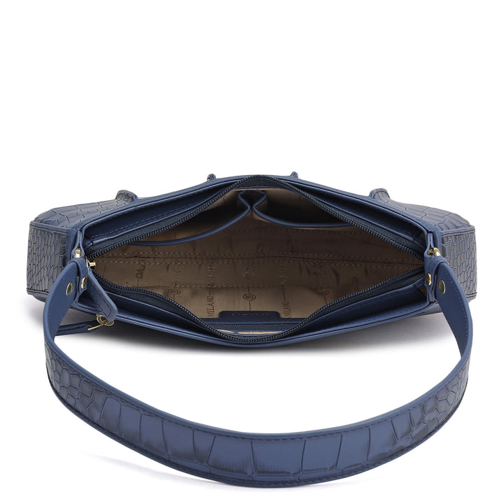 Small Croco Plain Leather Baguette - Stardust