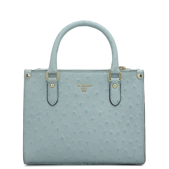 Small Ostrich Leather Satchel - Ice Blue