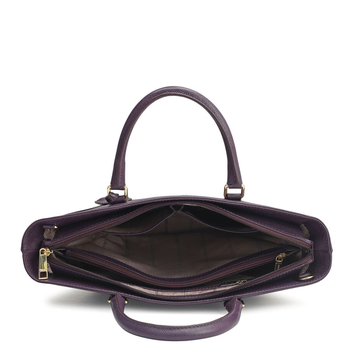 Small Croco Franzy Leather Satchel - Grapevine