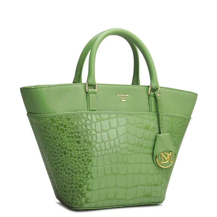 Small Croco Franzy Leather Satchel - Kiwi