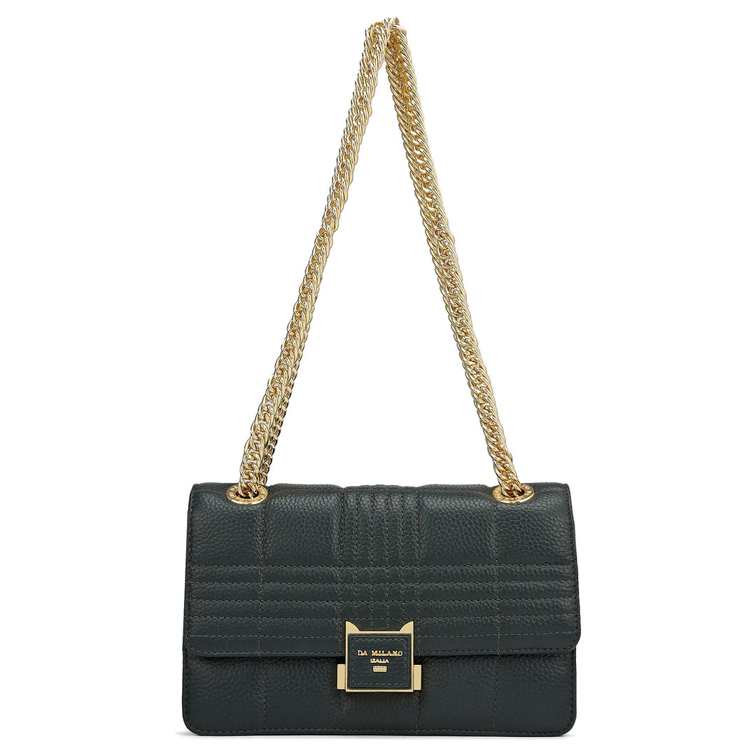 Small Wax Stripe Leather Shoulder Bag - Bottle Green