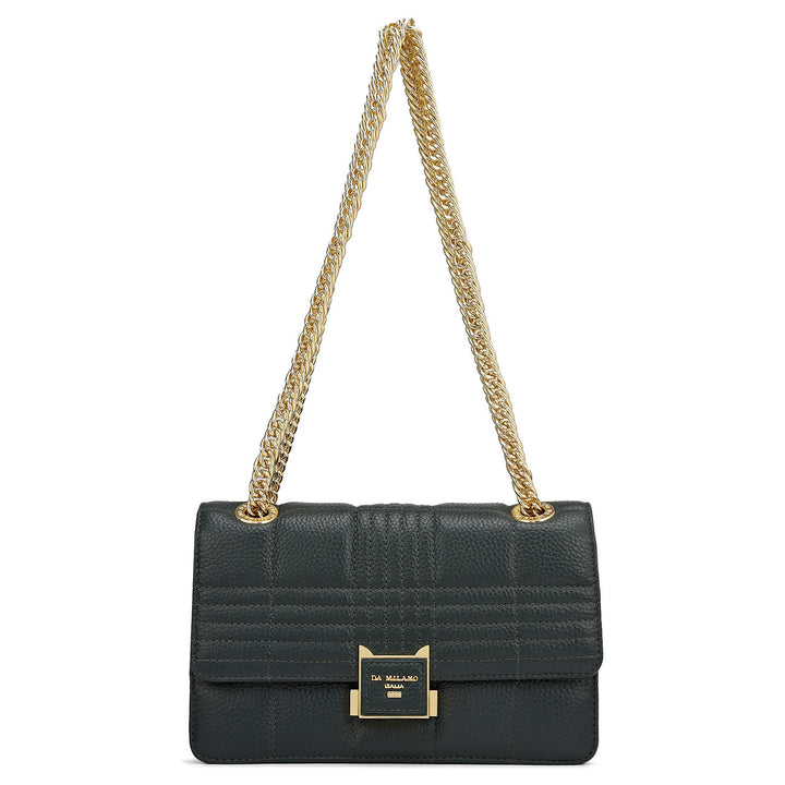 Small Wax Stripe Leather Shoulder Bag - Bottle Green