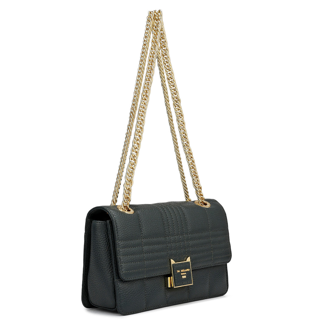 Small Wax Stripe Leather Shoulder Bag - Bottle Green