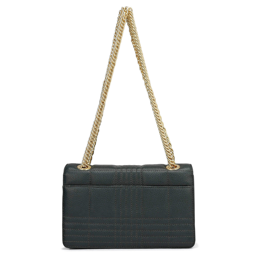 Small Wax Stripe Leather Shoulder Bag - Bottle Green