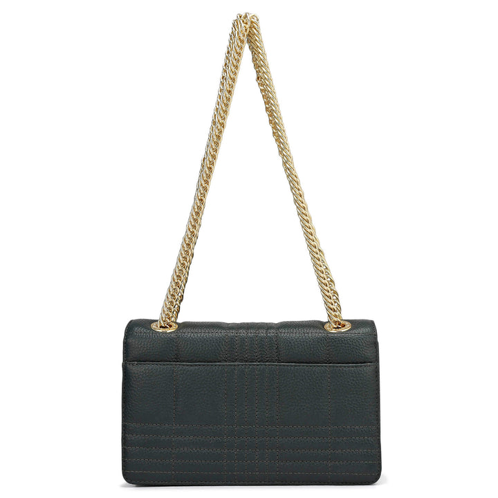 Small Wax Stripe Leather Shoulder Bag - Bottle Green