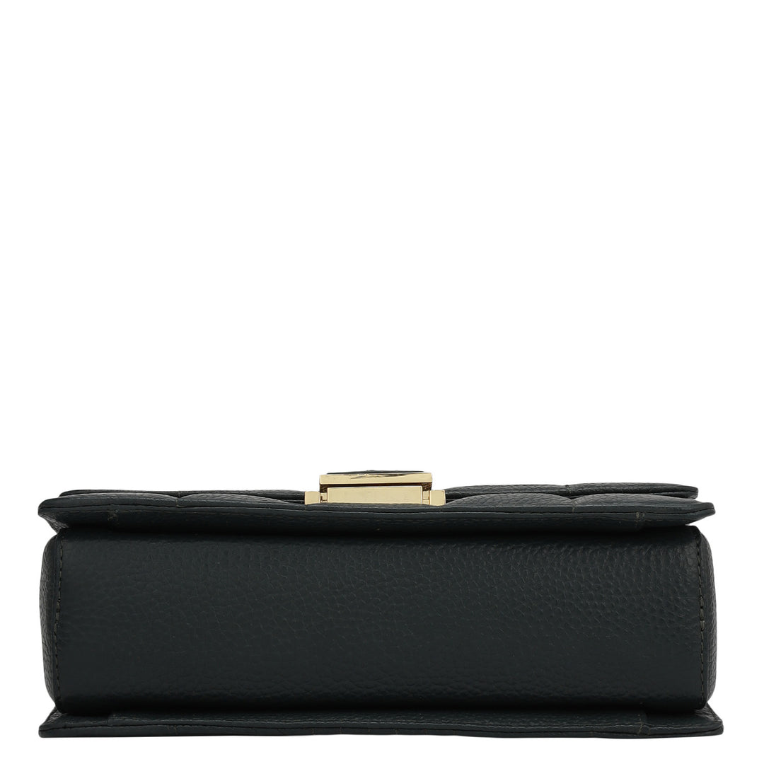 Small Wax Stripe Leather Shoulder Bag - Bottle Green