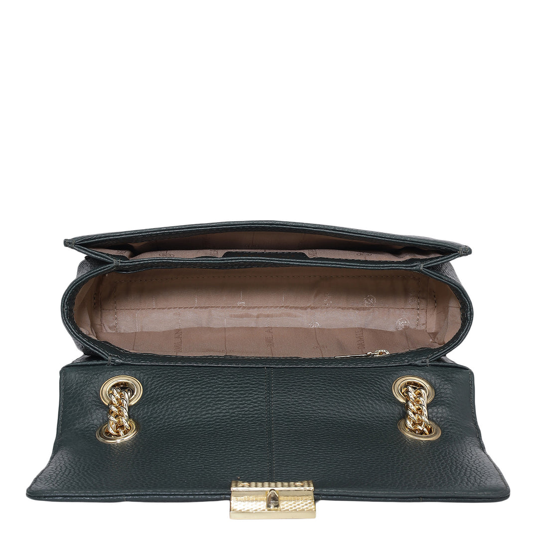 Small Wax Stripe Leather Shoulder Bag - Bottle Green