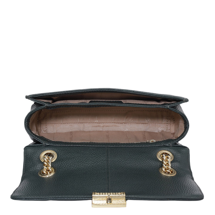 Small Wax Stripe Leather Shoulder Bag - Bottle Green