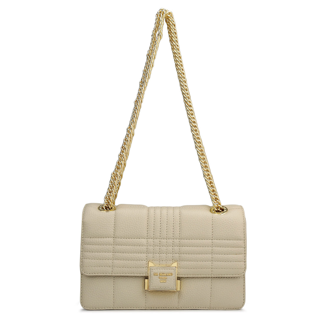 Small Wax Stripe Leather Shoulder Bag - Ivory