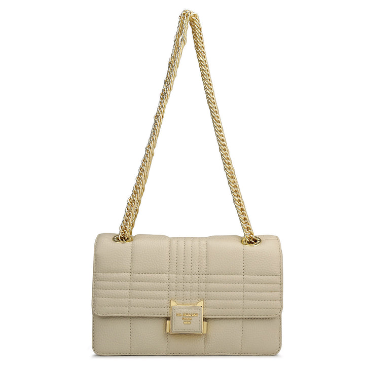 Small Wax Stripe Leather Shoulder Bag - Ivory