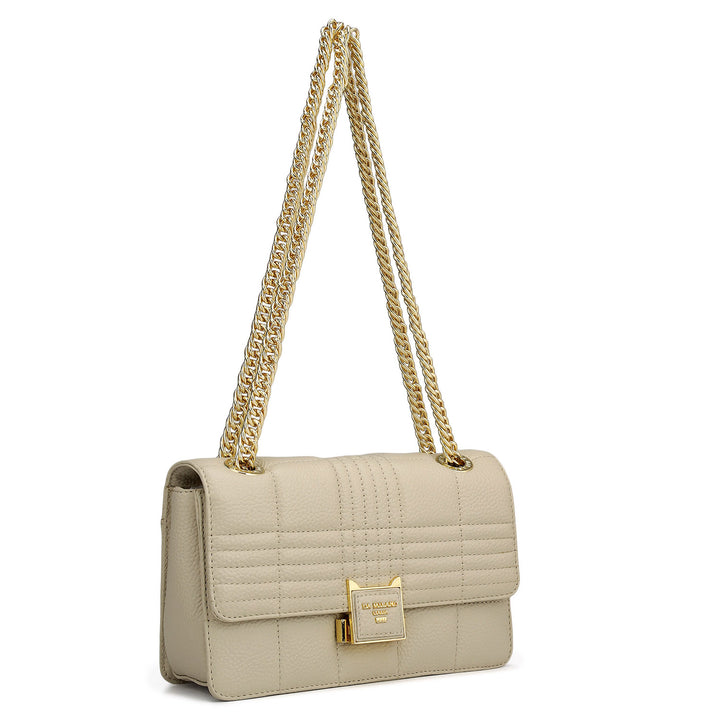 Small Wax Stripe Leather Shoulder Bag - Ivory