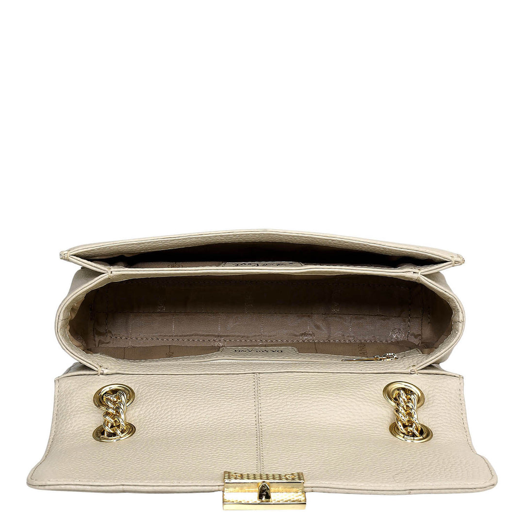 Small Wax Stripe Leather Shoulder Bag - Ivory