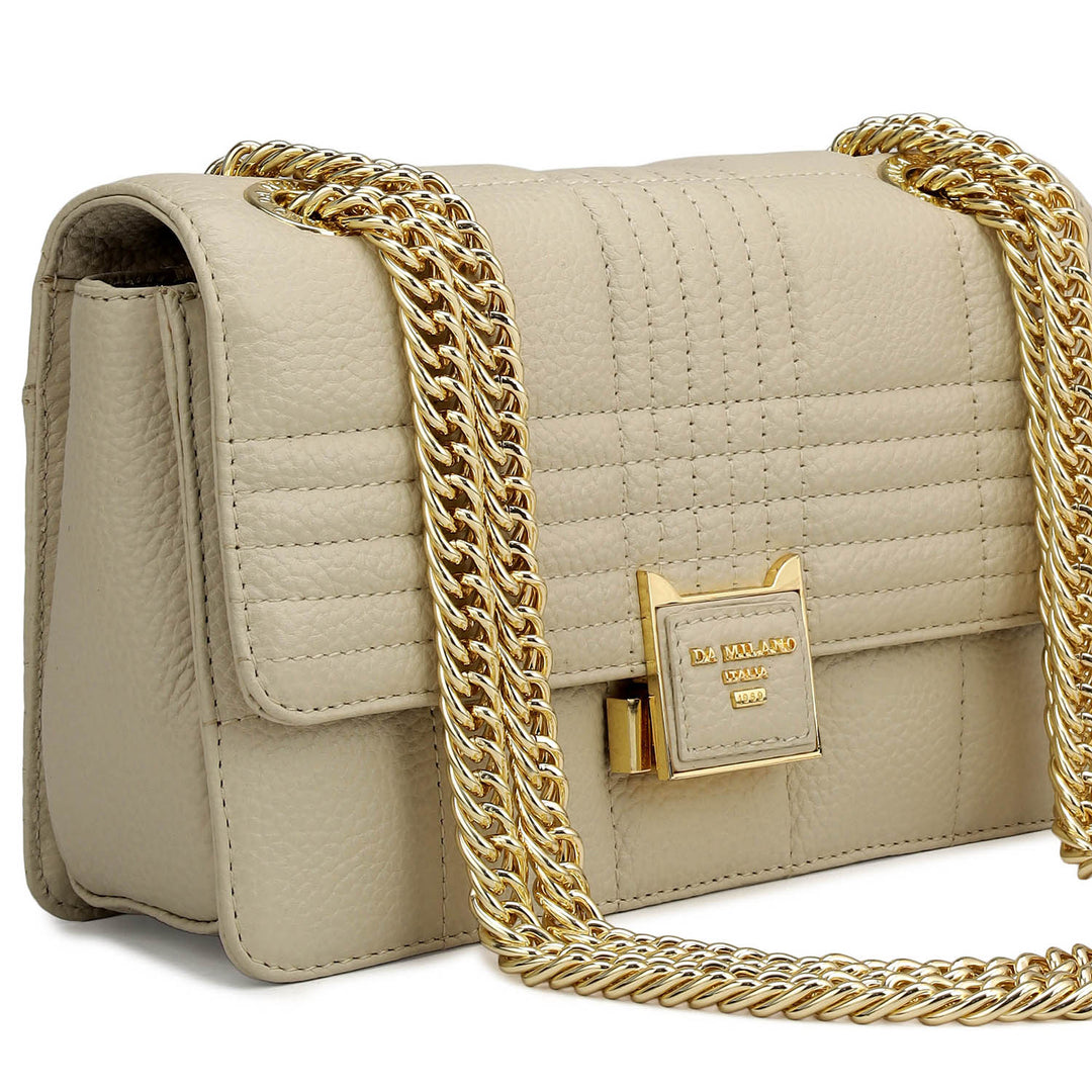 Small Wax Stripe Leather Shoulder Bag - Ivory