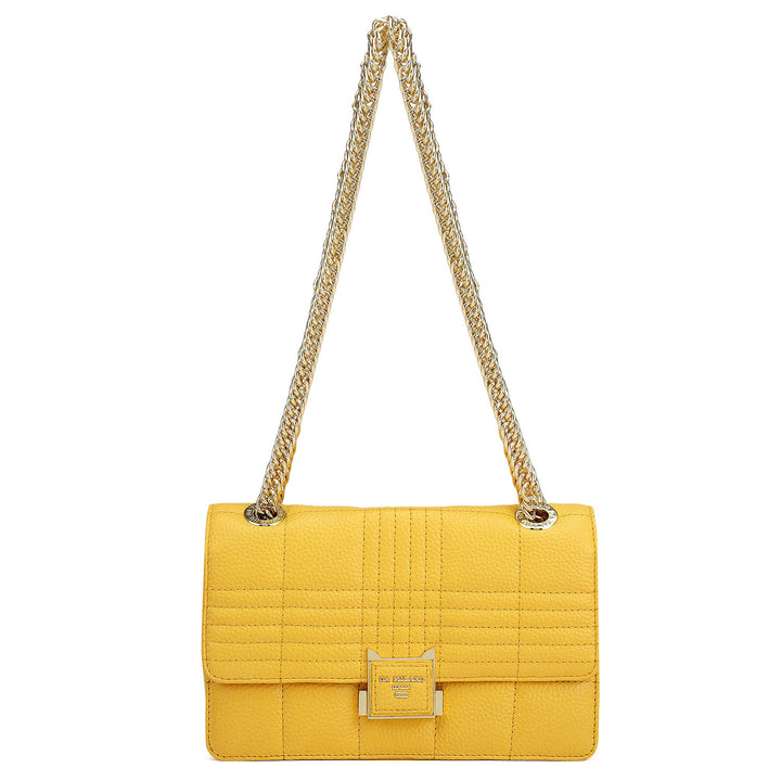 Small Wax Stripe Leather Shoulder Bag - Mimosa