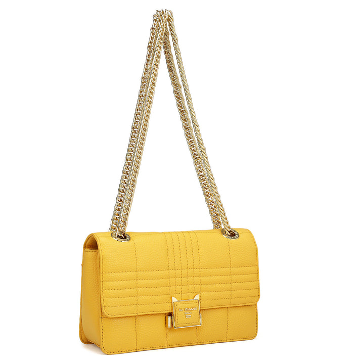 Small Wax Stripe Leather Shoulder Bag - Mimosa