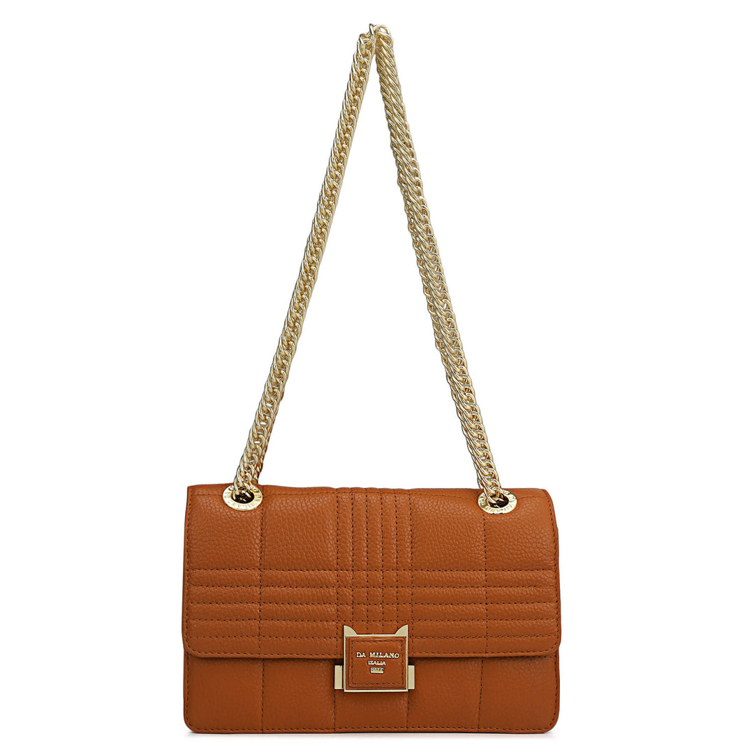 Small Wax Stripe Leather Shoulder Bag - Orange